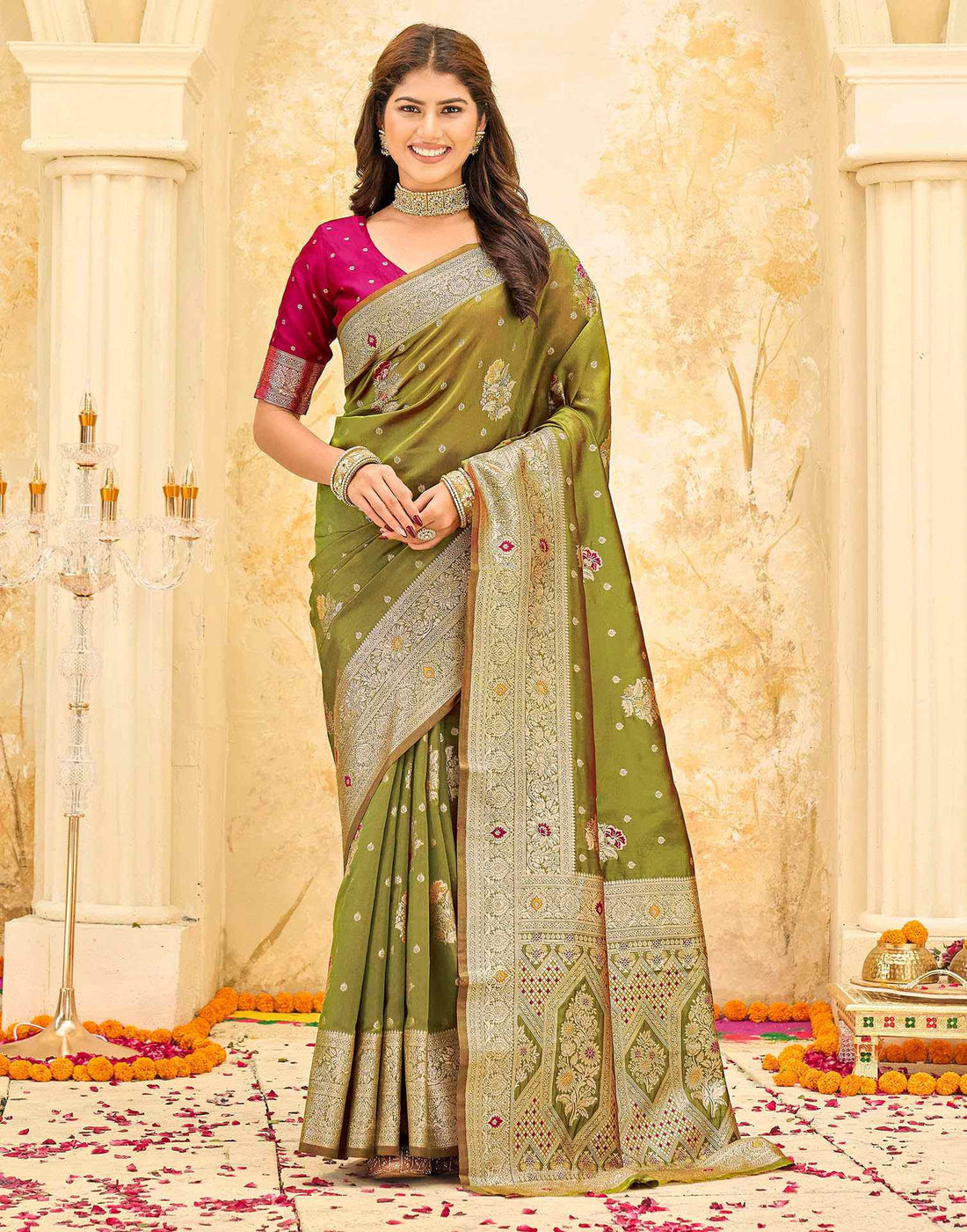 Mehndi Green Silk Woven Banarasi Saree
