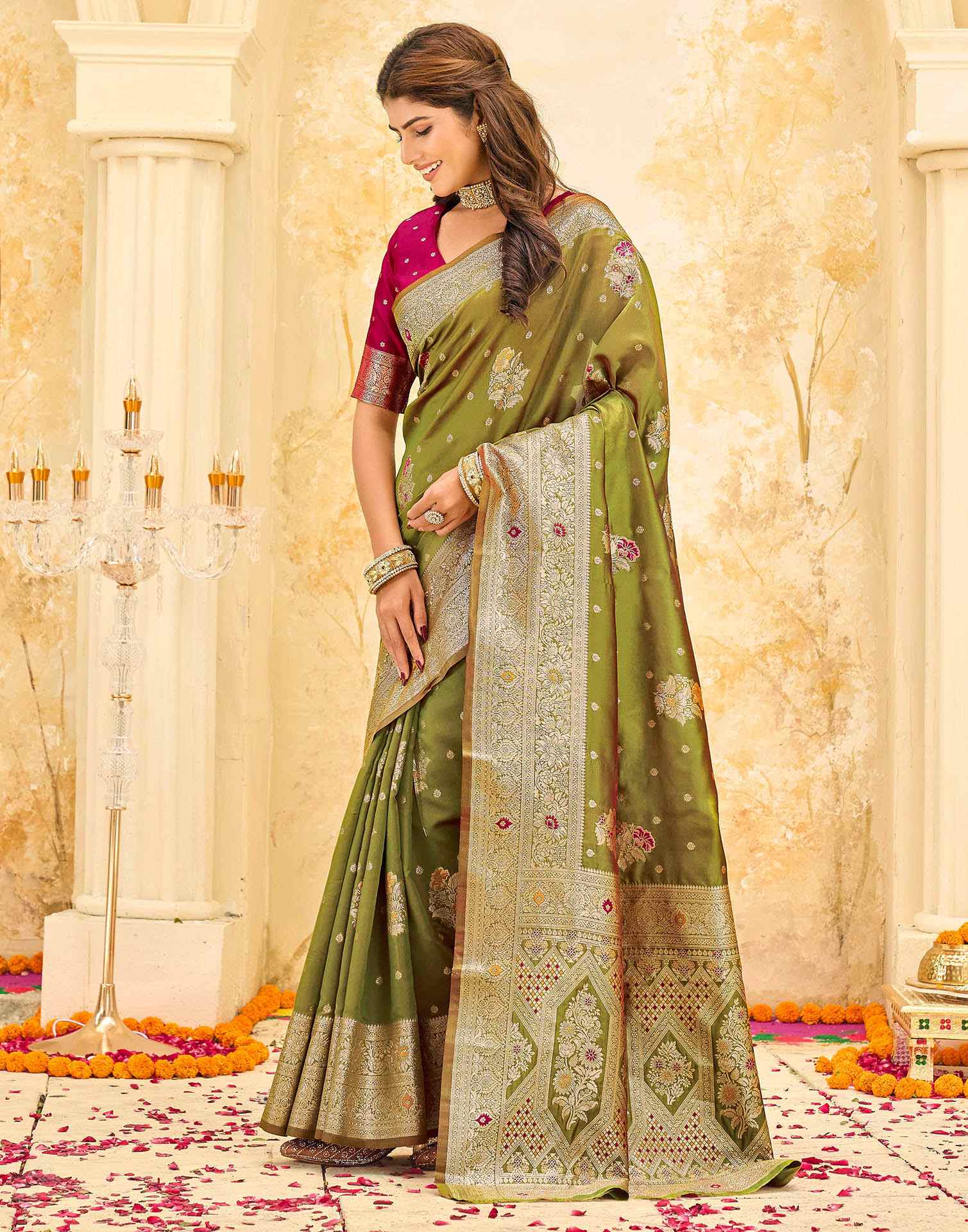 Mehndi Green Silk Woven Banarasi Saree