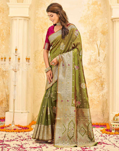 Mehndi Green Silk Woven Banarasi Saree