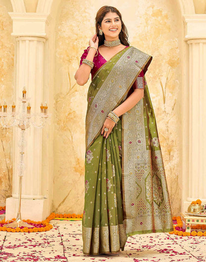 Mehndi Green Silk Woven Banarasi Saree