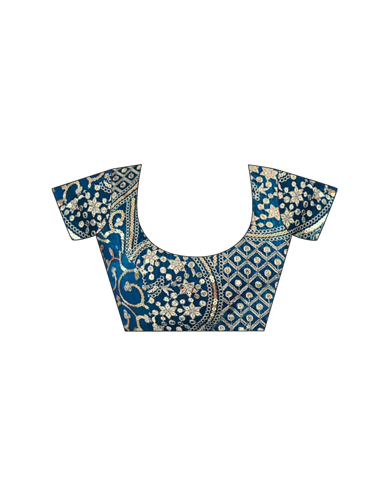 Teal Blue Shimmer Sequence Embroidery  Saree