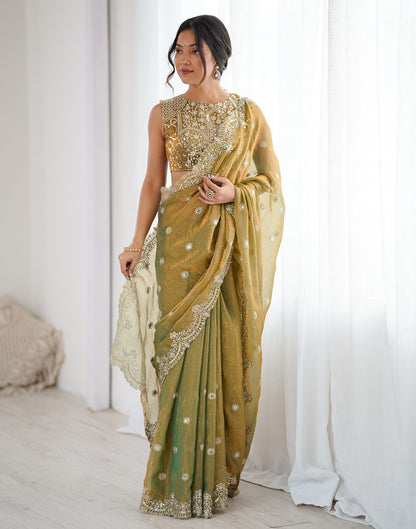 Khaki Shimmer Sequence Embroidery  Saree