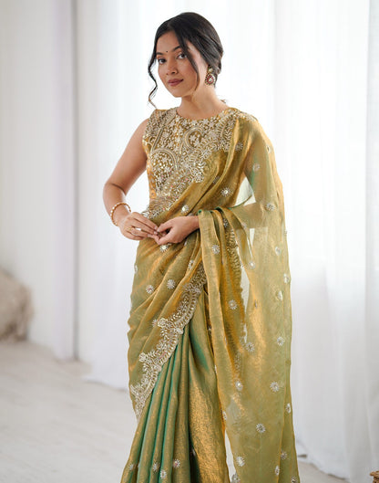 Khaki Shimmer Sequence Embroidery  Saree