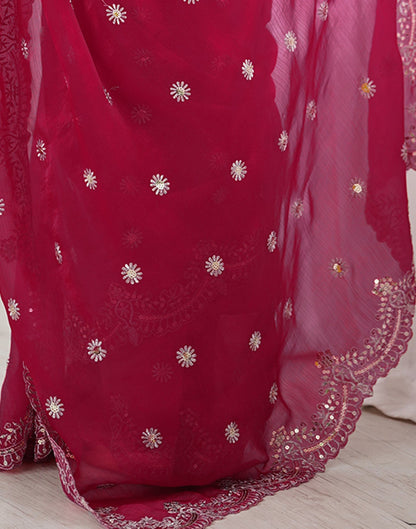 Rani Pink Shimmer Sequence Embroidery  Saree