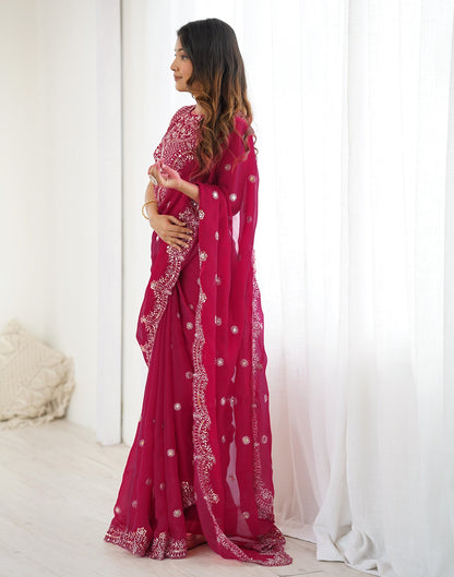 Rani Pink Shimmer Sequence Embroidery  Saree