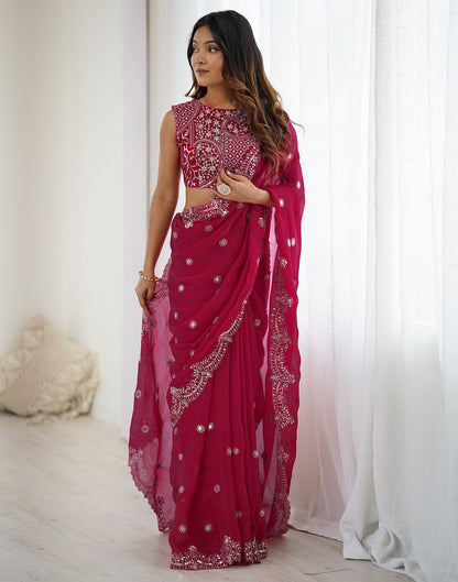Rani Pink Shimmer Sequence Embroidery  Saree