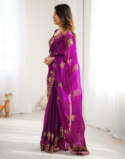 Dark Purple Shimmer Sequence Embroidery  Saree