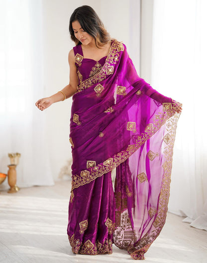 Dark Purple Shimmer Sequence Embroidery  Saree
