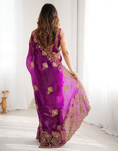Dark Purple Shimmer Sequence Embroidery  Saree