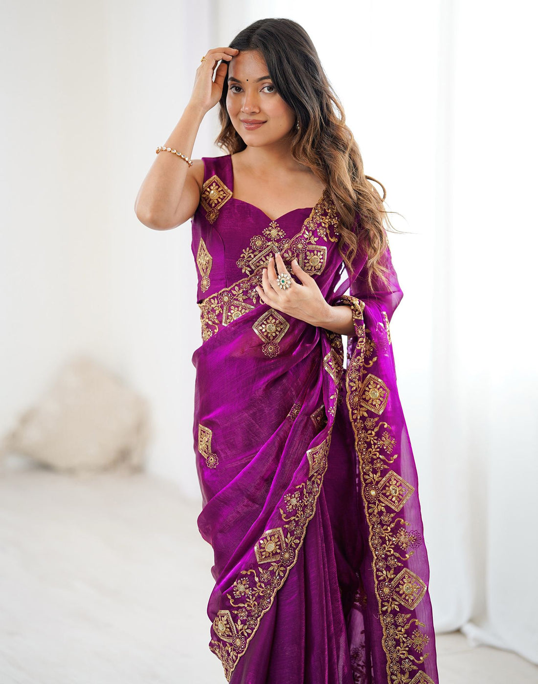 Dark Purple Shimmer Sequence Embroidery  Saree