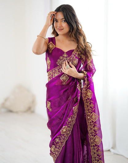 Dark Purple Shimmer Sequence Embroidery  Saree