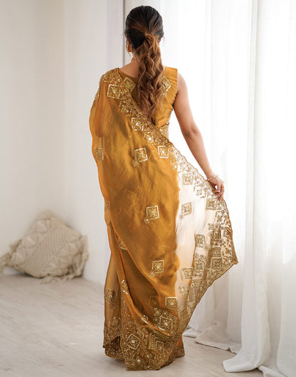 Brown Shimmer Sequence Embroidery  Saree