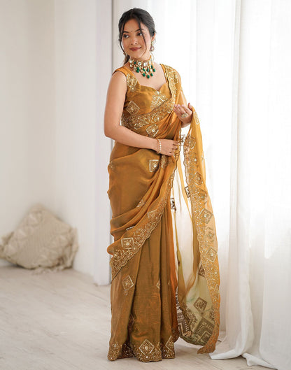 Brown Shimmer Sequence Embroidery  Saree