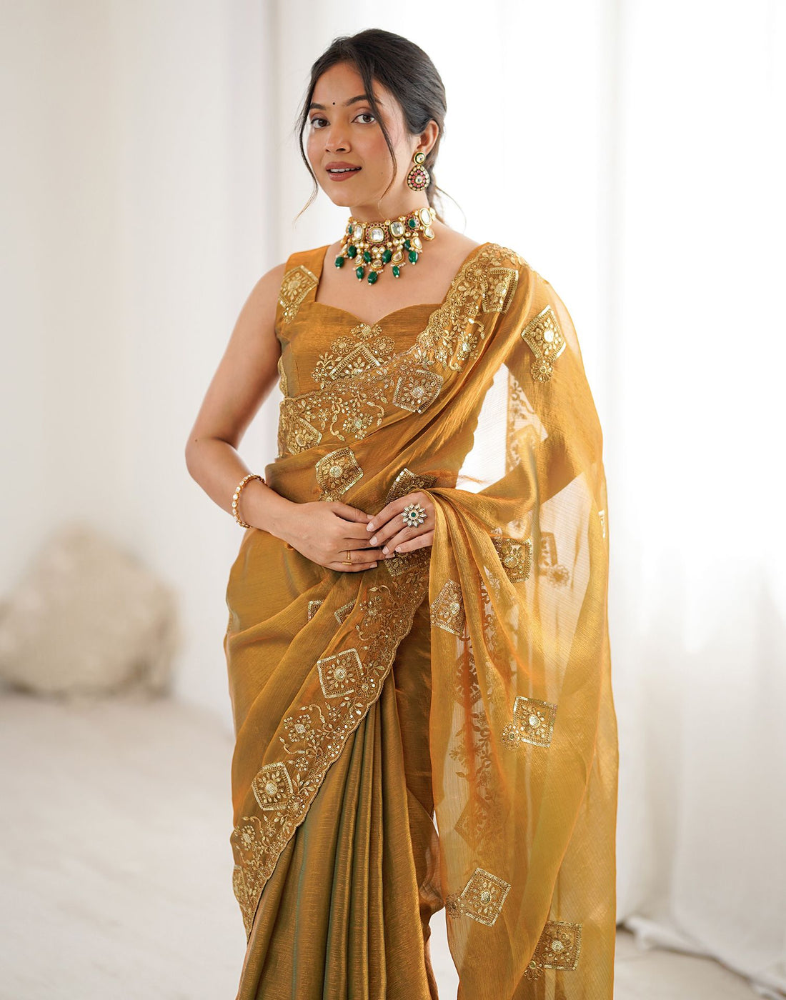 Brown Shimmer Sequence Embroidery  Saree