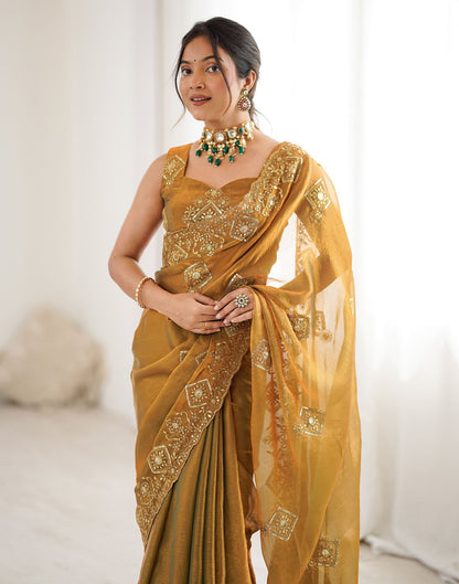 Brown Shimmer Sequence Embroidery  Saree