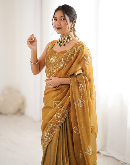 Brown Shimmer Sequence Embroidery  Saree