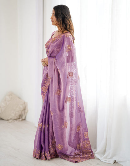 Lavender Shimmer Sequence Embroidery  Saree