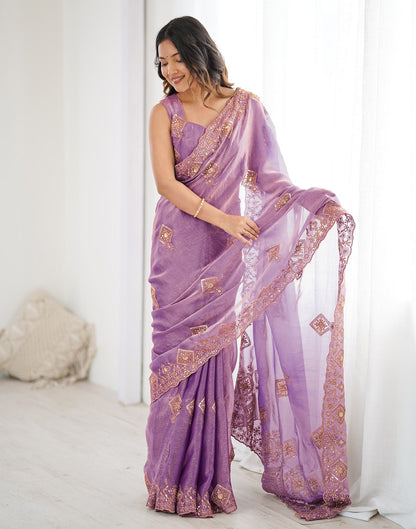 Lavender Shimmer Sequence Embroidery  Saree