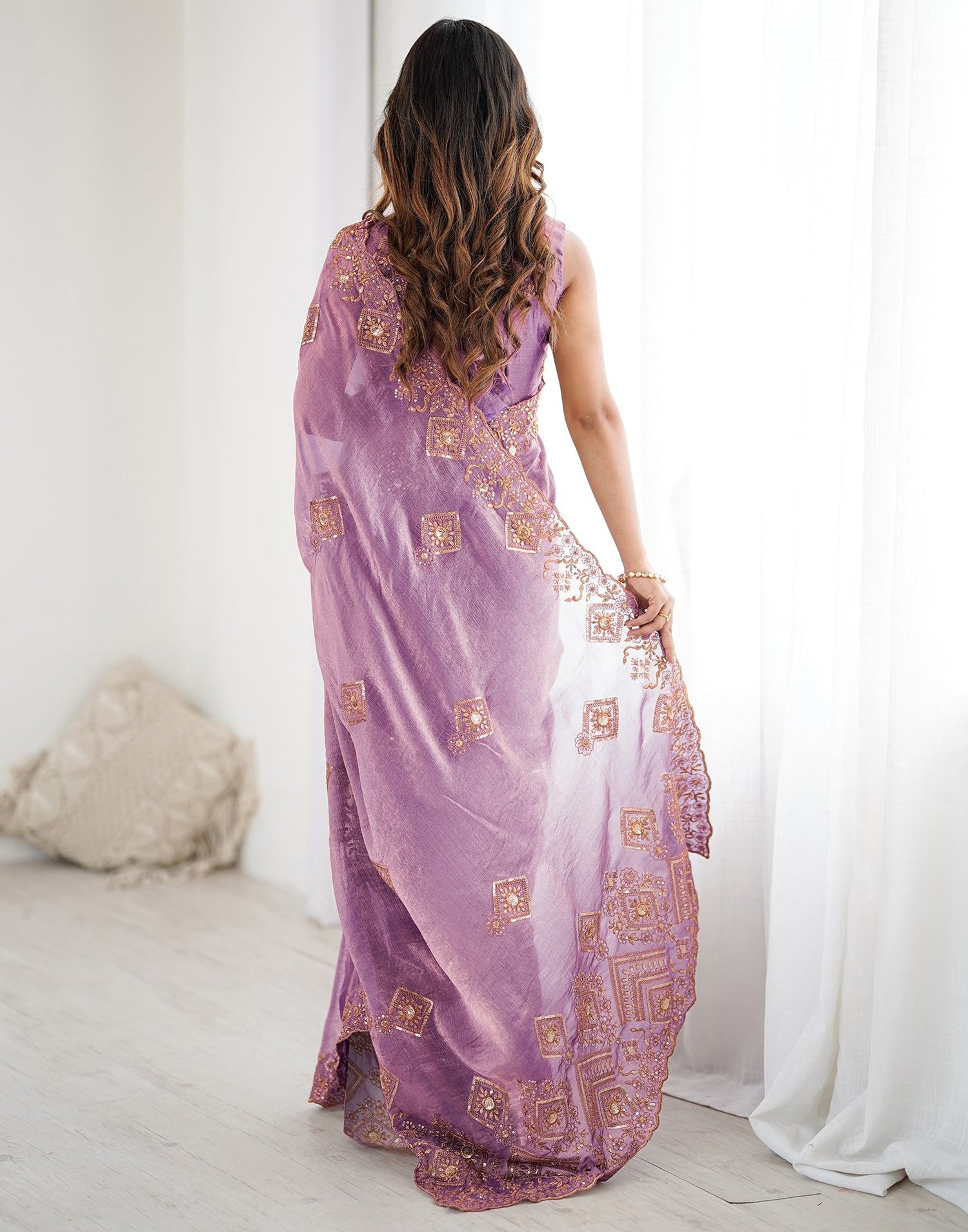 Lavender Shimmer Sequence Embroidery  Saree