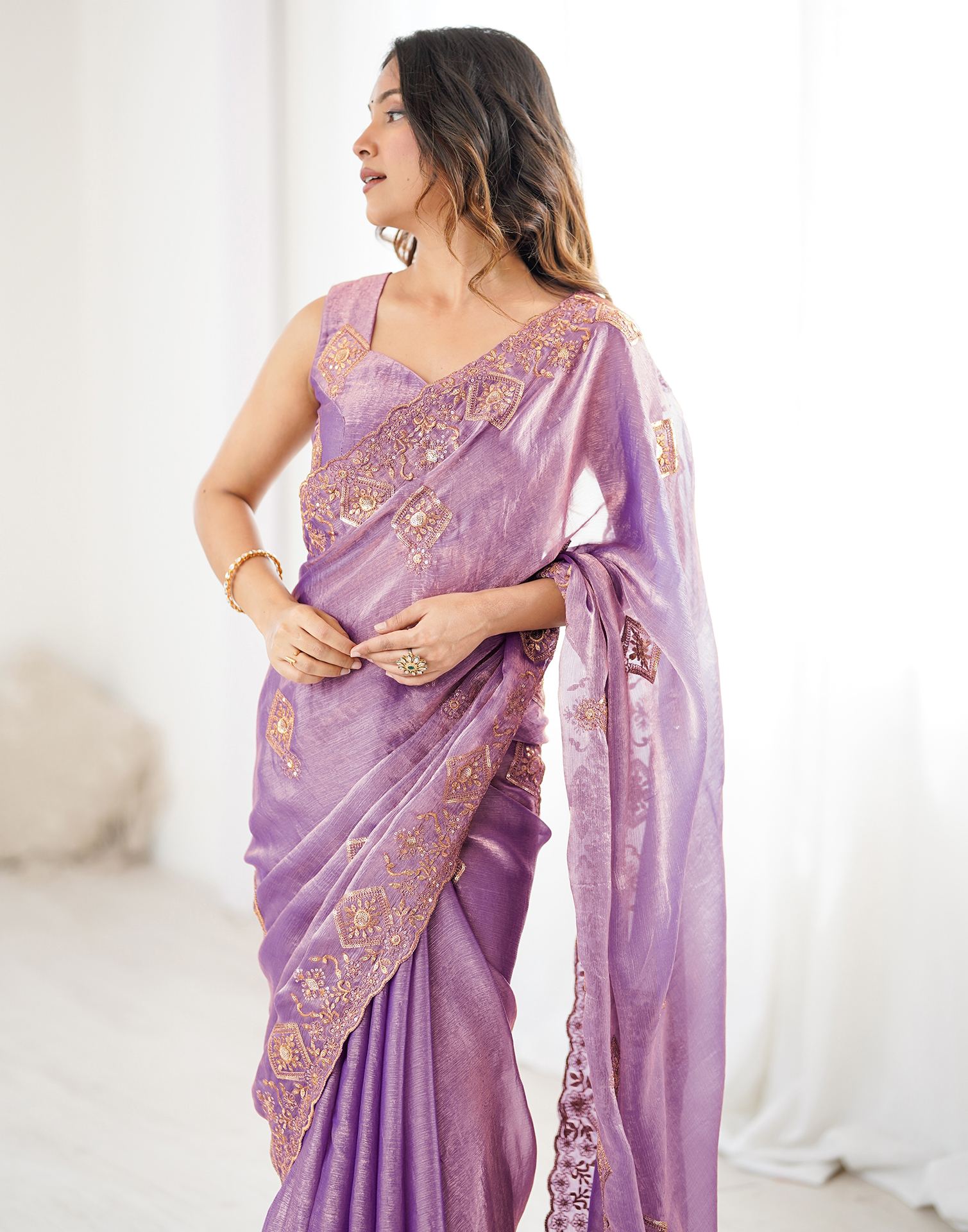 Lavender Shimmer Sequence Embroidery  Saree
