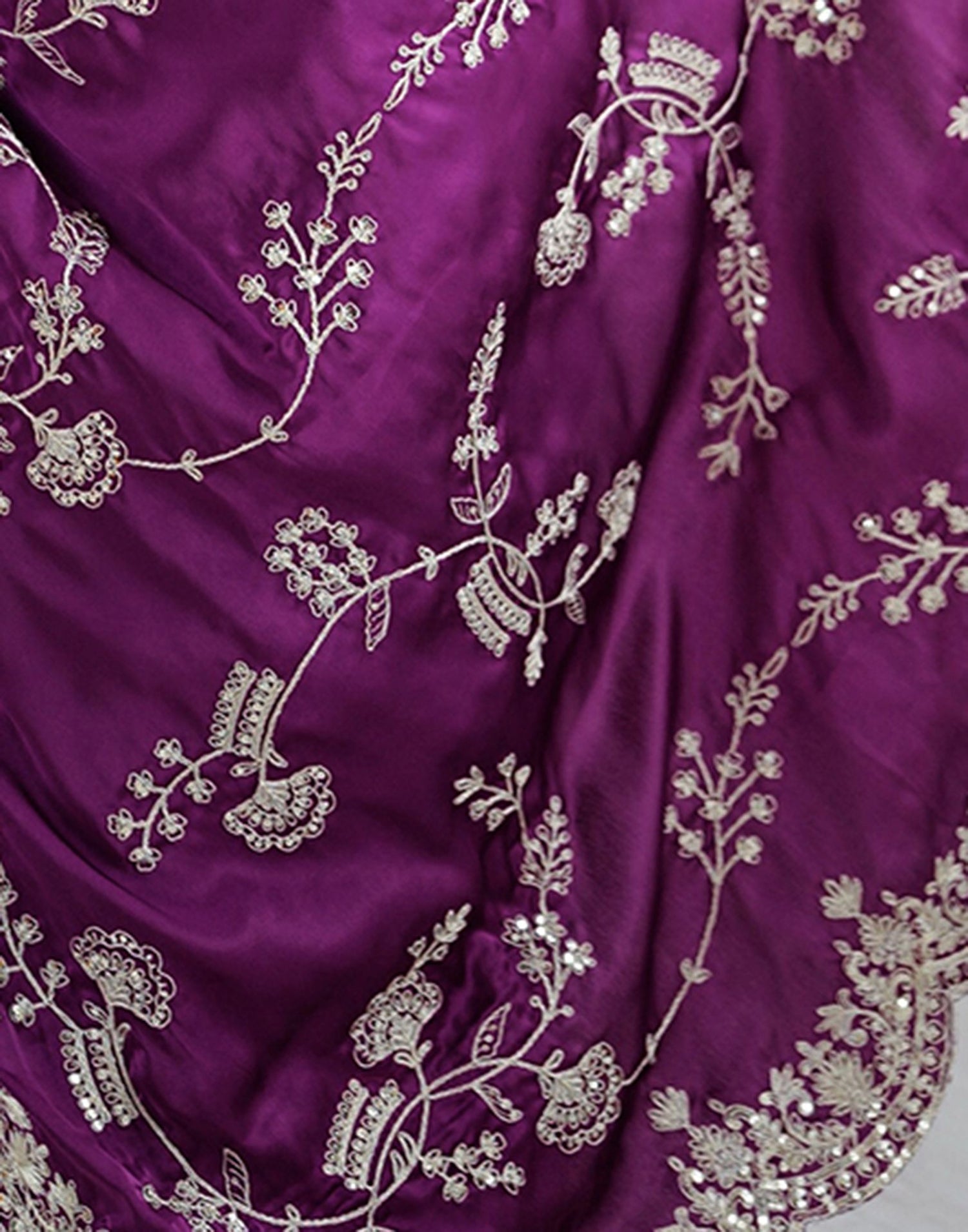 Dark Purple Satin Sequence Embroidery  Saree