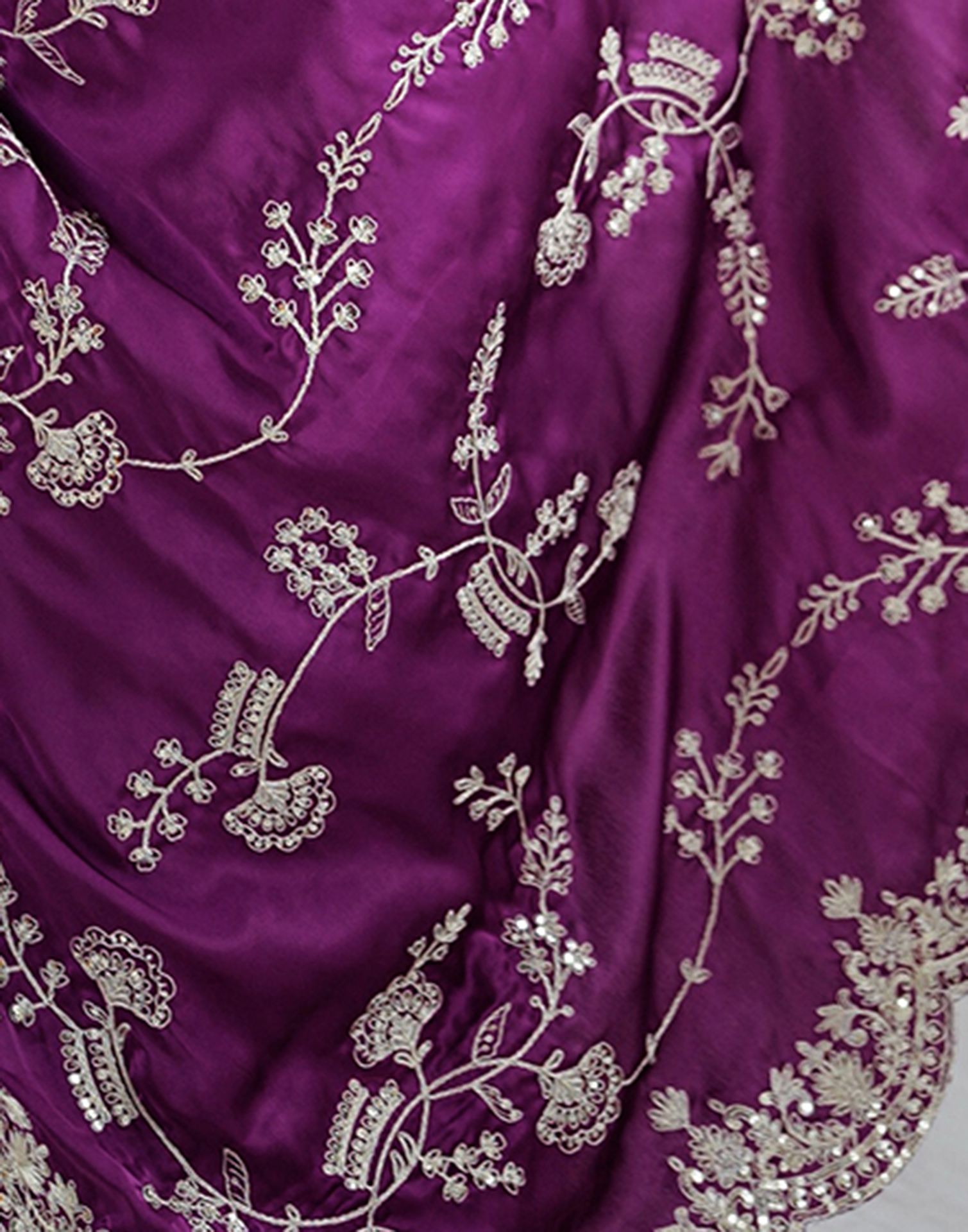 Dark Purple Satin Sequence Embroidery  Saree