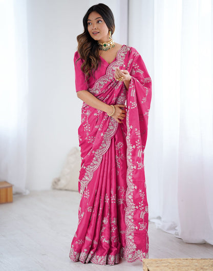 Pink Satin Sequence Embroidery  Saree