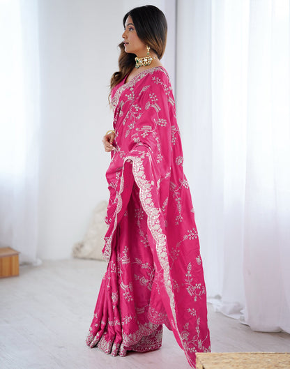 Pink Satin Sequence Embroidery  Saree