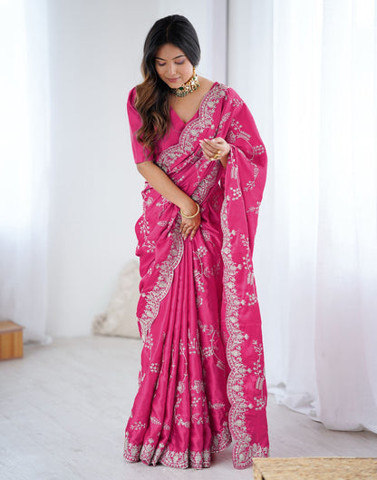 Pink Satin Sequence Embroidery  Saree