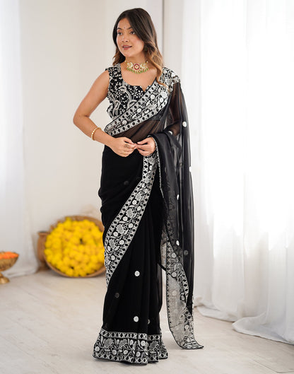 Black Georgette Embroidery Saree