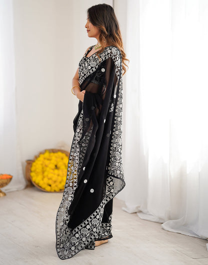 Black Georgette Embroidery Saree