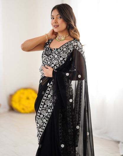 Black Georgette Embroidery Saree