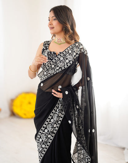 Black Georgette Embroidery Saree