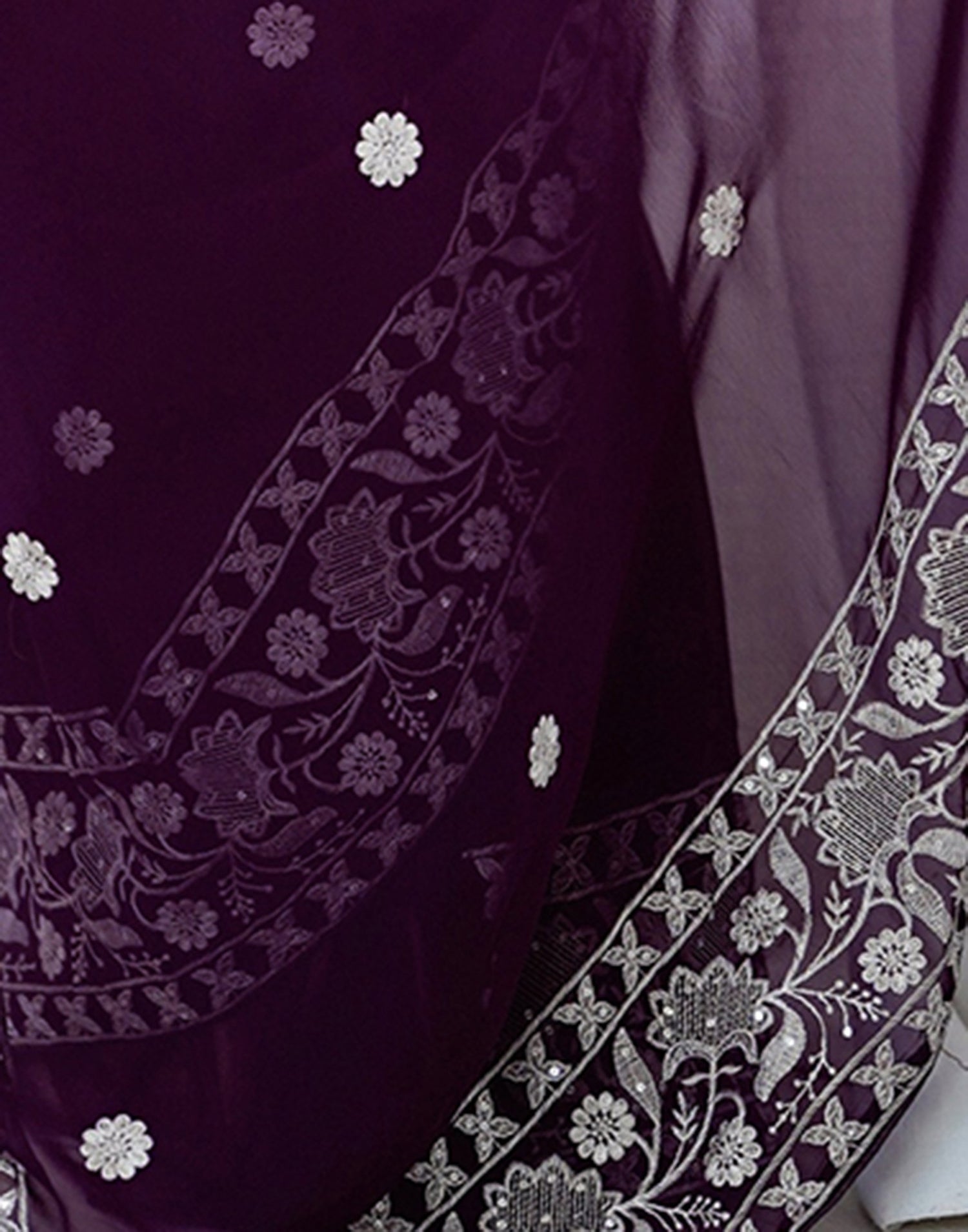 Wine Georgette Embroidery Saree