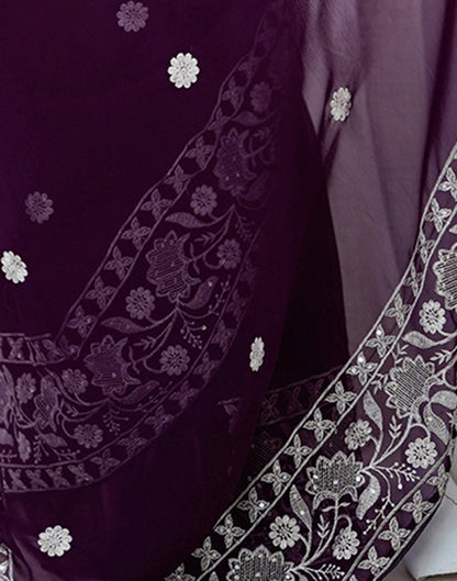 Wine Georgette Embroidery Saree