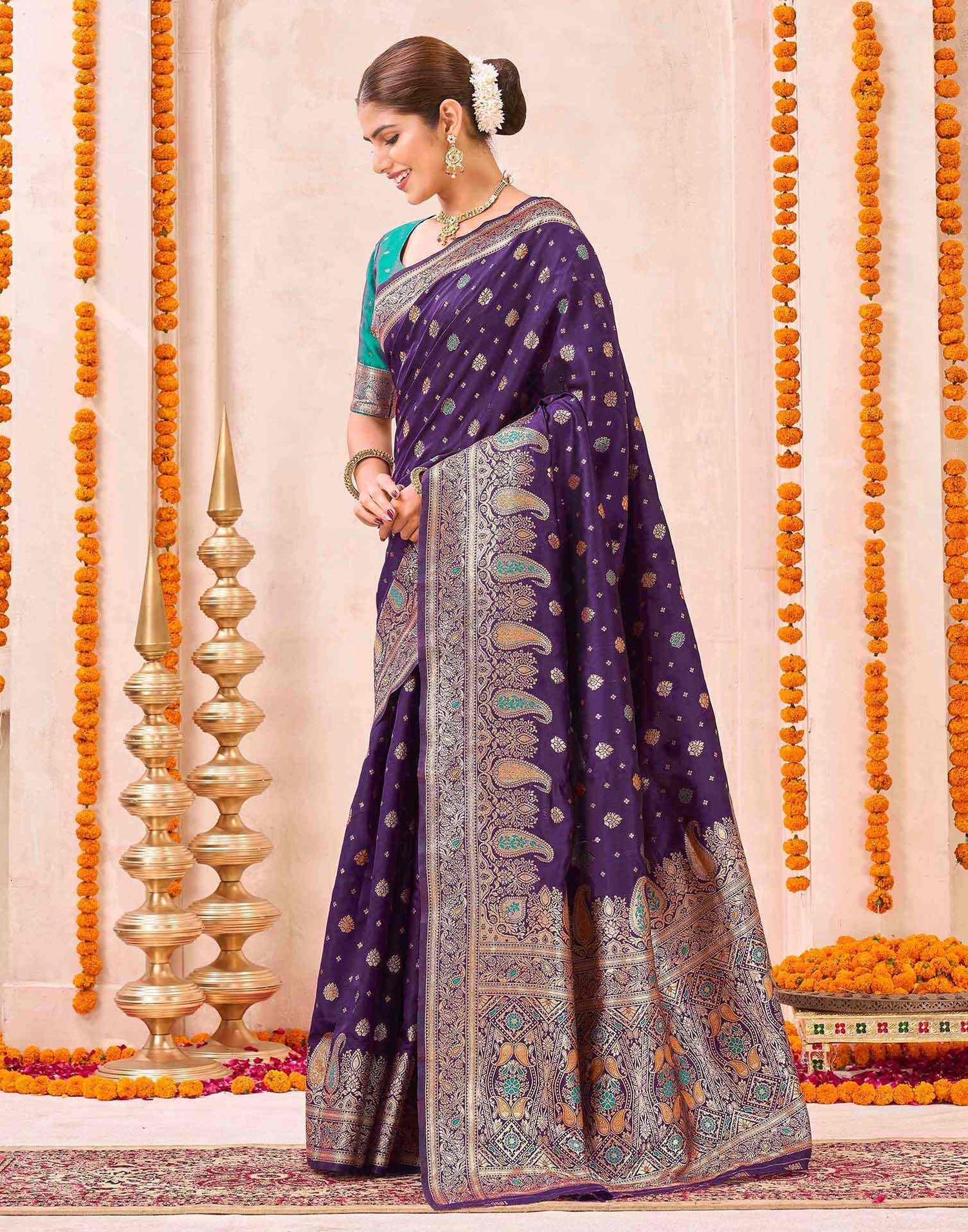 Dark Purple Silk Woven Banarasi Saree