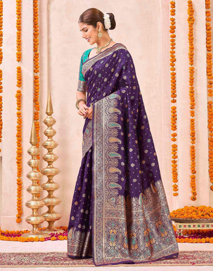 Dark Purple Silk Woven Banarasi Saree