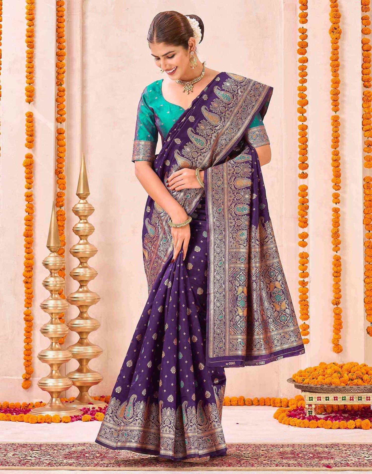 Dark Purple Silk Woven Banarasi Saree