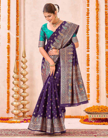 Dark Purple Silk Woven Banarasi Saree