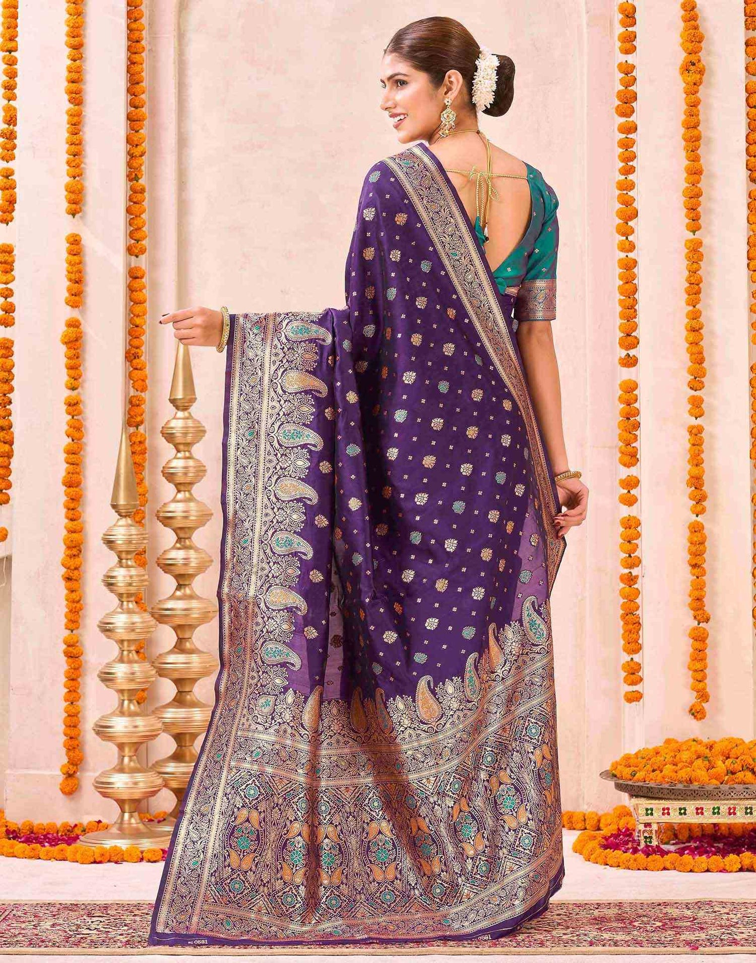 Dark Purple Silk Woven Banarasi Saree