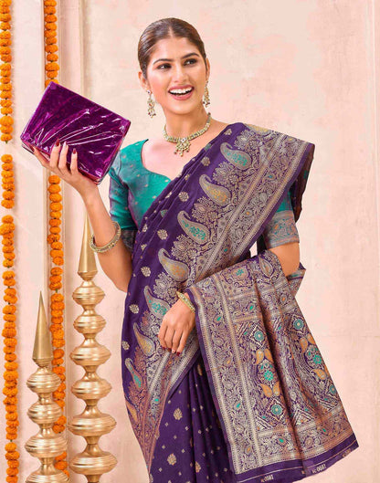Dark Purple Silk Woven Banarasi Saree