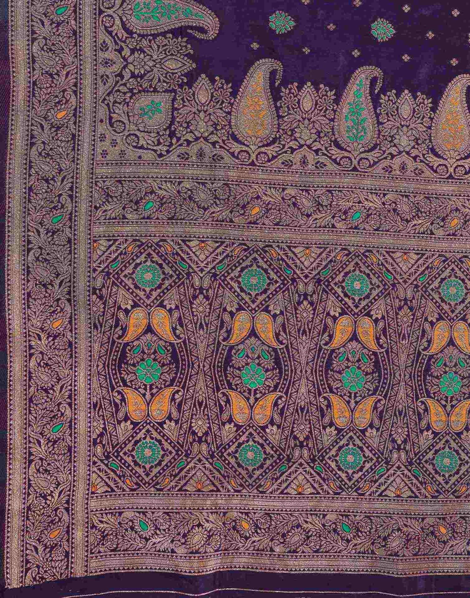 Dark Purple Silk Woven Banarasi Saree