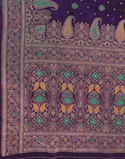 Dark Purple Silk Woven Banarasi Saree
