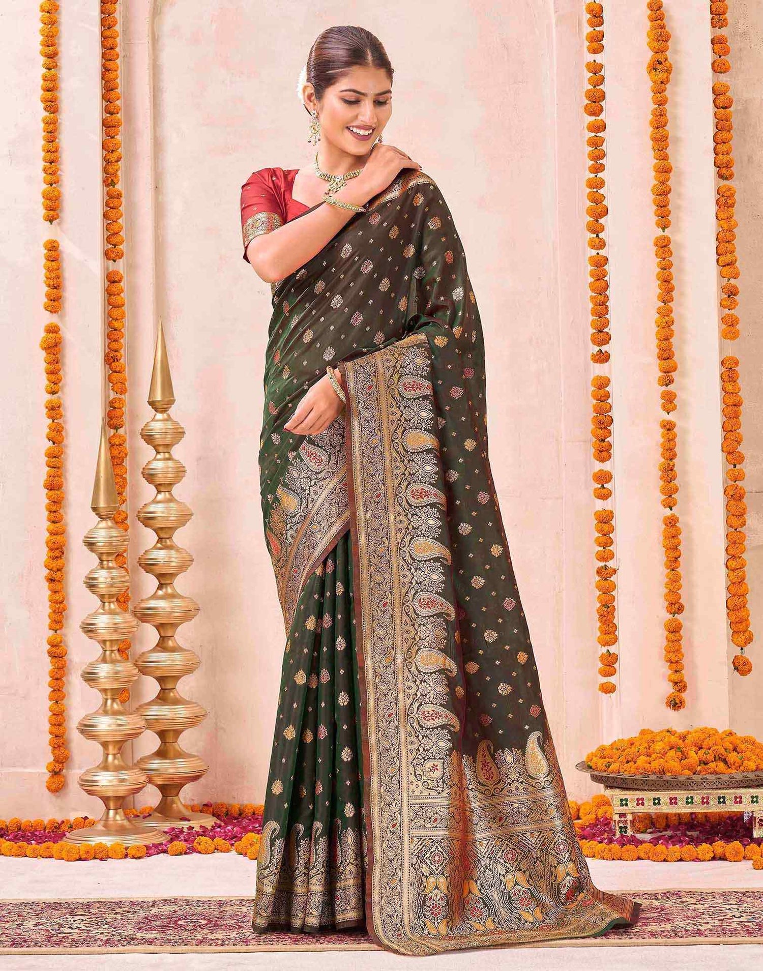 Green Silk Woven Banarasi Saree