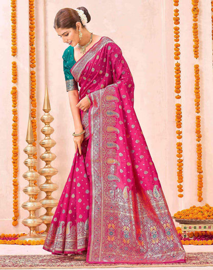 Rani Pink Silk Woven Banarasi Saree