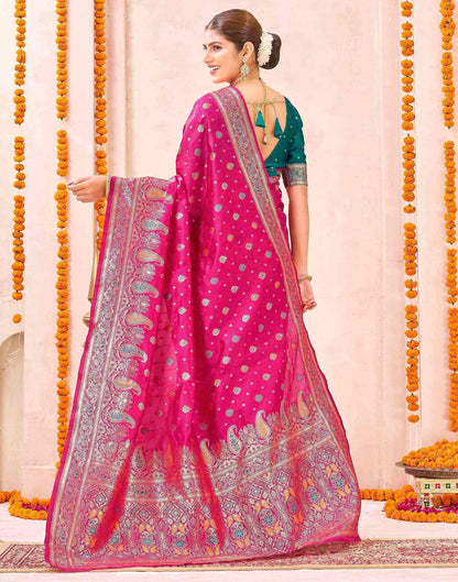 Rani Pink Silk Woven Banarasi Saree