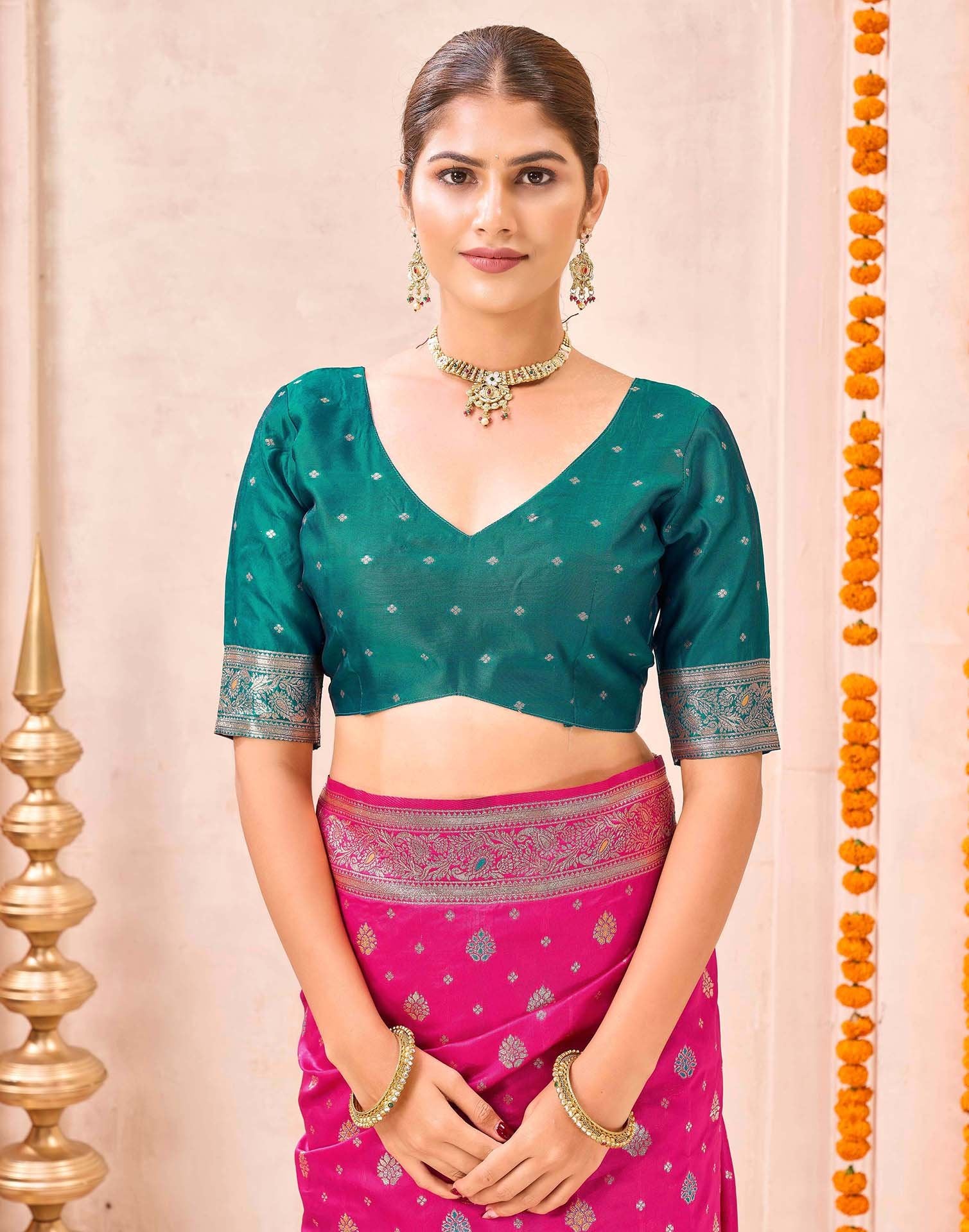 Rani Pink Silk Woven Banarasi Saree