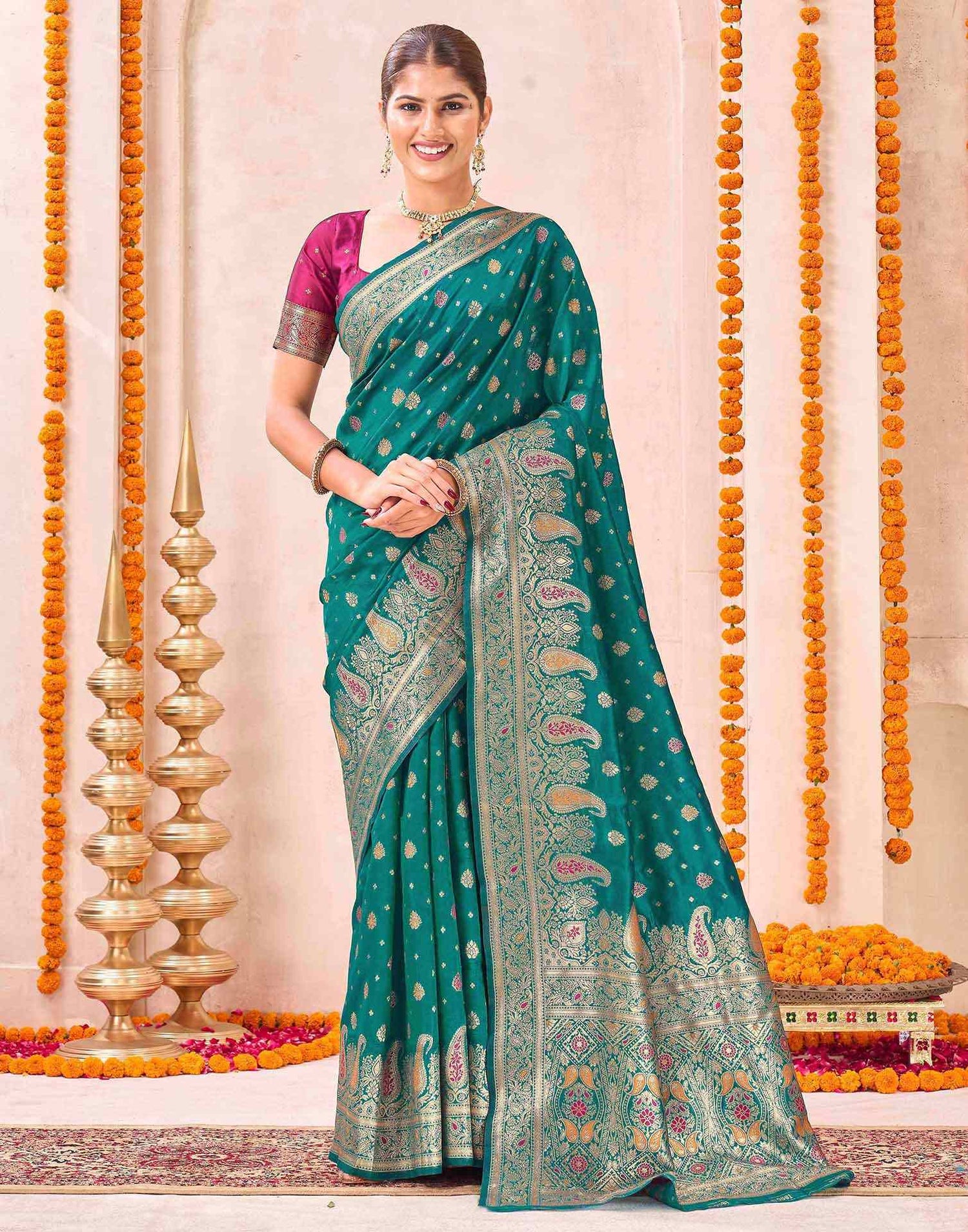 Rama Green Silk Woven Banarasi Saree
