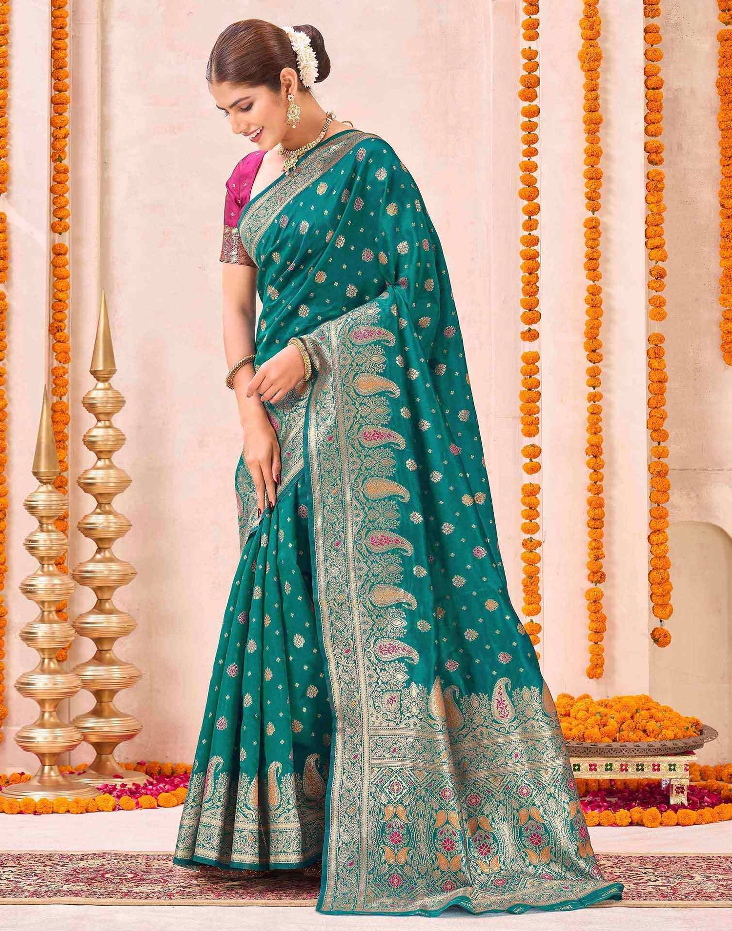 Rama Green Silk Woven Banarasi Saree