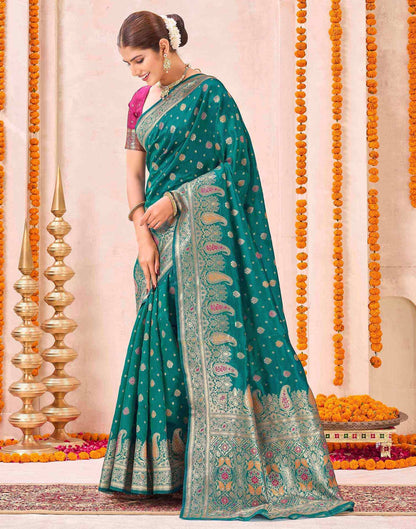 Rama Green Silk Woven Banarasi Saree